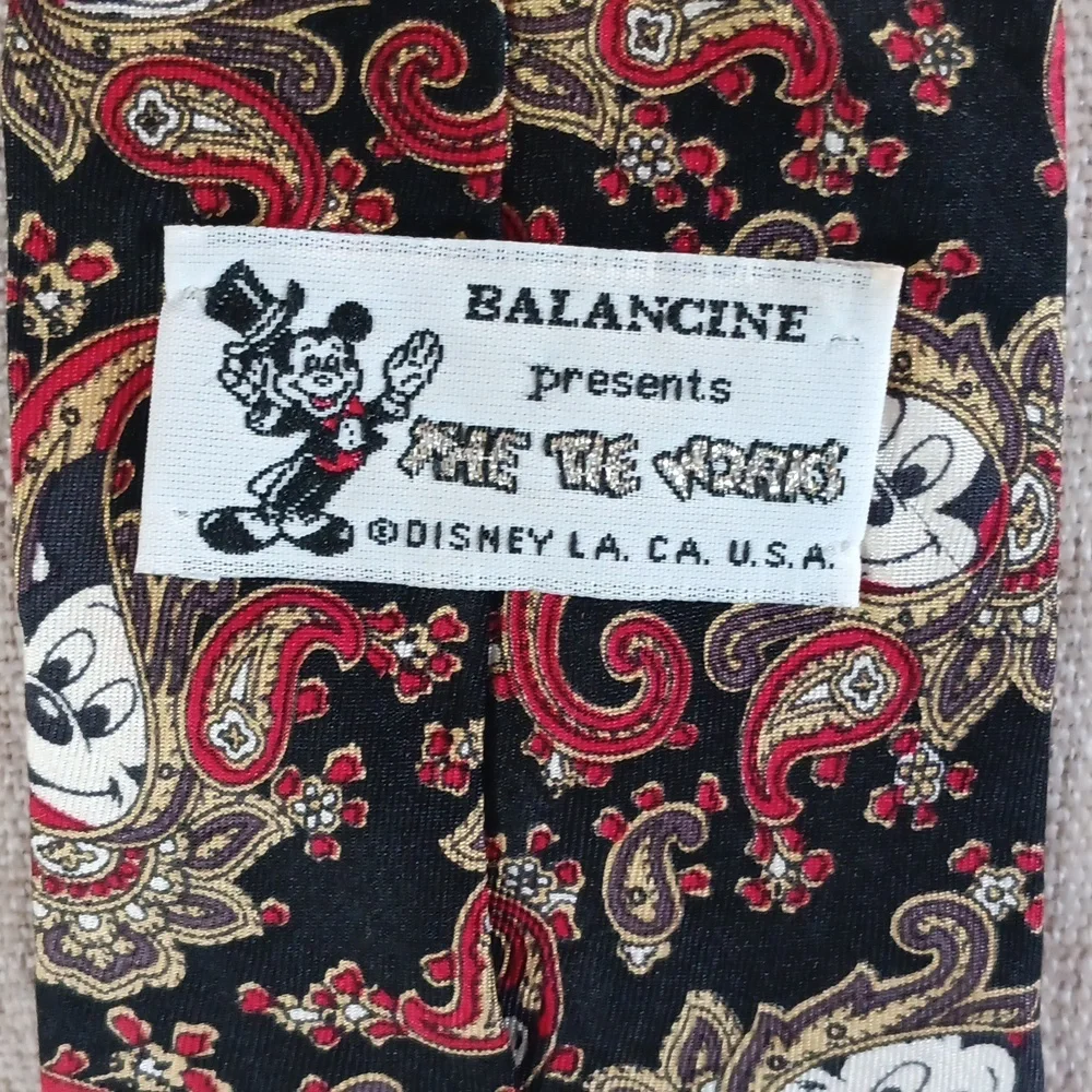 Black Mickey Mouse Pattern Tie with Red and Gold Accents - Men Accessories